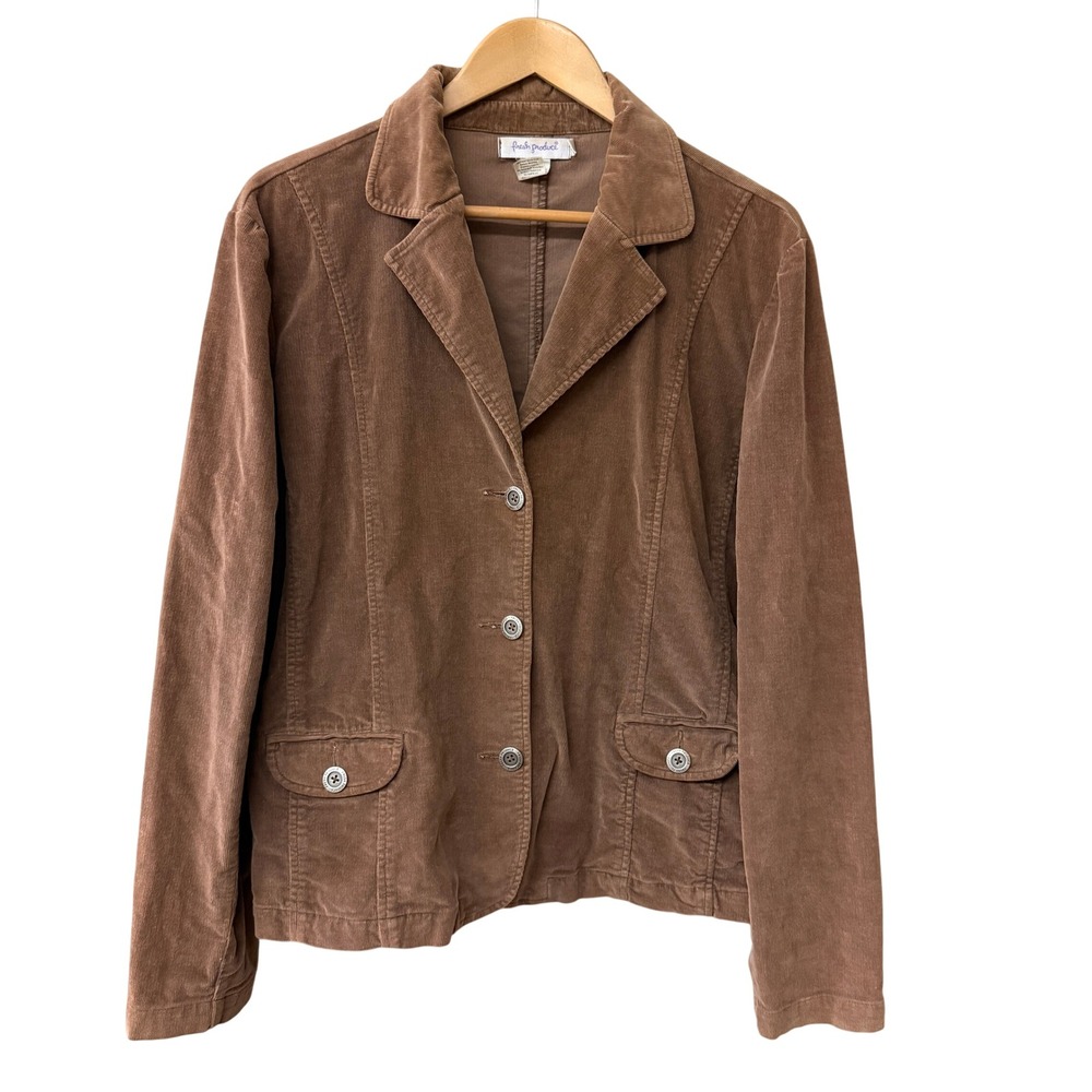 Fresh Produce Womens Brown Western Corduroy Blazer Cotton Size Large Boho Jacket